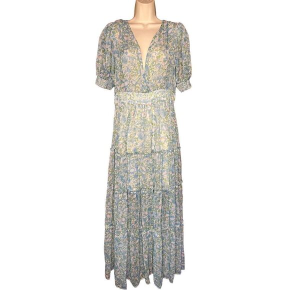 BYTIMO Blue Floral Tiered Chiffon Maxi DRESS -  NWT Size Medium - Picture 5 of 12